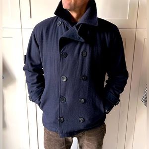 Navy blue ‘& SONS’ boardwalk WOOL PEACOAT Sz M lined